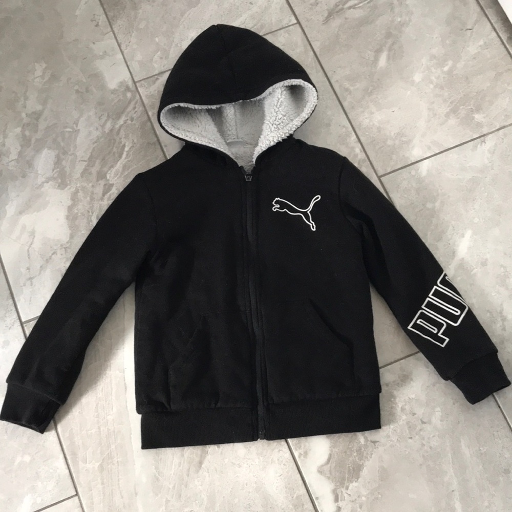 PUMA Boys Logo Black Sherpa Zip Hoodie | 6